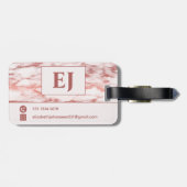 Stilvolle Rose Monogramm aus weißem Marmor Gepäckanhänger (Rückseite horizontal)