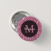 Stilvolle Rose Rosa Zebra Print Monogram und Name Button (Vorne & Hinten)