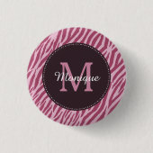 Stilvolle Rose Rosa Zebra Print Monogram und Name Button (Vorderseite)