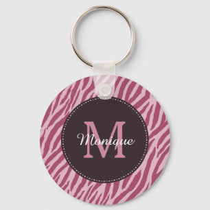 Stilvolle Rose Rosa Zebra Print Monogram und Name Schlüsselanhänger