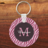 Stilvolle Rose Rosa Zebra Print Monogram und Name Schlüsselanhänger (Vorderseite)
