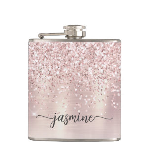 Stilvolle roségoldene Glitter-Monogramm-Namensunte Flachmann