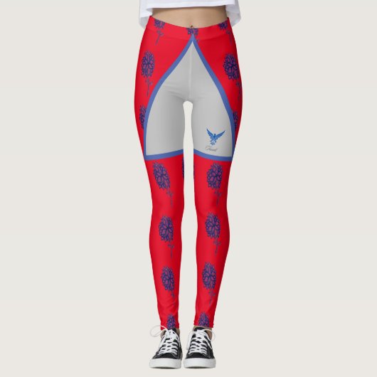 Stilvolle Rot-Blau-Adler Moderne Leggings (Vorderseite)
