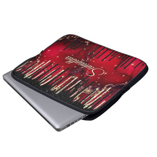 Stilvolle Rot-Glitzer-Monogramm Laptopschutzhülle (Vorne Knopf)