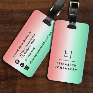 Stilvolle Rot-Grün-Weiß-Gradient-Initial-Monogramm Gepäckanhänger