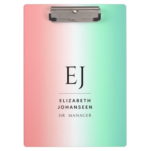 Stilvolle Rot-Grün-Weiß-Gradient-Initial-Monogramm Klemmbrett (Vorderseite)