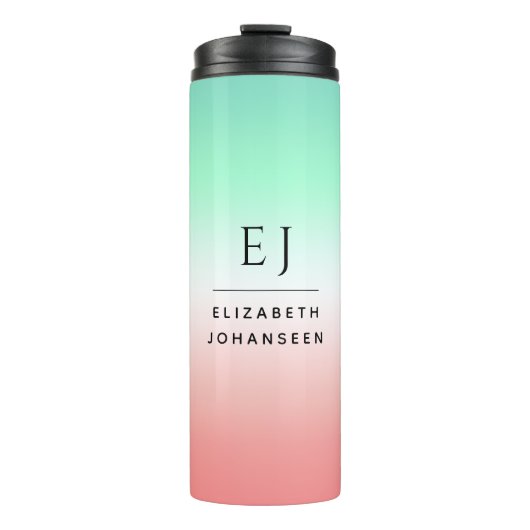 Stilvolle Rot-Grün-Weiß-Gradient-Initial-Monogramm Thermosbecher (Vorderseite)