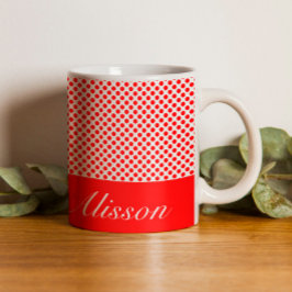 Stilvolle Rot-Polka-Punkte-Individuelle Name Scrip Kaffeetasse