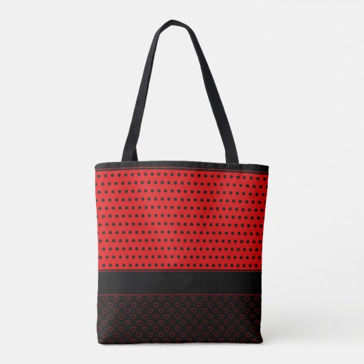 Stilvolle Rot- und Schwarz-Farben Polka Dot Design Tasche (Rückseite)