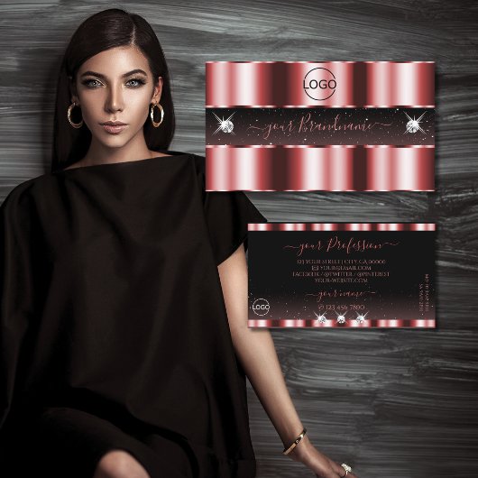 Stilvolle Rot- und Schwarz-Sparkling-Diamanten mit Visitenkarte