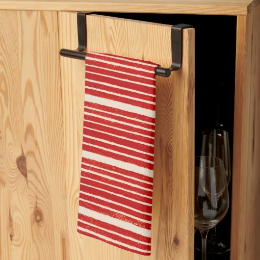 Stilvolle Rot- und Weißstreifen Geschirrtuch (Drittel gefaltet)