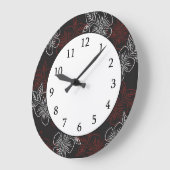 Stilvolle, rot-weiße Blume auf schwarz Große Wanduhr (Winkel)