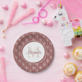 Stilvolle rotbraune Hörer Monogram mit Name Pappteller (Party)