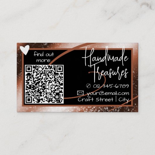 Stilvolle rotbraune Kupferrahmen Herz QR Code Visitenkarte (Rückseite)