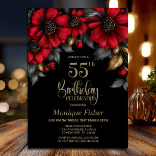 Stilvolle rote Blumenparty zum 55. Geburtstag Einladung