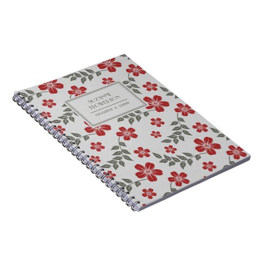 Stilvolle rote graue Blumen und Blätter Notizblock (Rechte Seite)