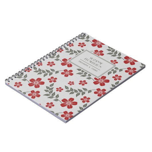 Stilvolle rote graue Blumen und Blätter Notizblock (Linke Seite)