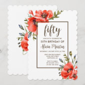 Stilvolle Rote Mohnblume Blume 50. Geburtstag Einl Einladung (Vorne/Hinten)