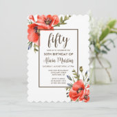 Stilvolle Rote Mohnblume Blume 50. Geburtstag Einl Einladung (Stehend Vorderseite)