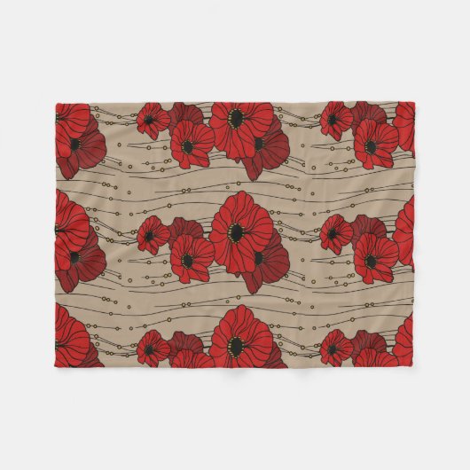 Stilvolle rote Mohnblumen-Fleece-Decke Fleecedecke (Vorderseite (Horizontal))