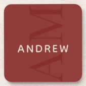 Stilvolle rote Monogramm mit Namen Getränkeuntersetzer (Vorderseite)