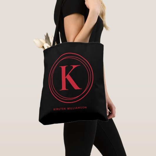 Stilvolle Rote Monogramm Name Schwarz Tasche (Von Nahem)