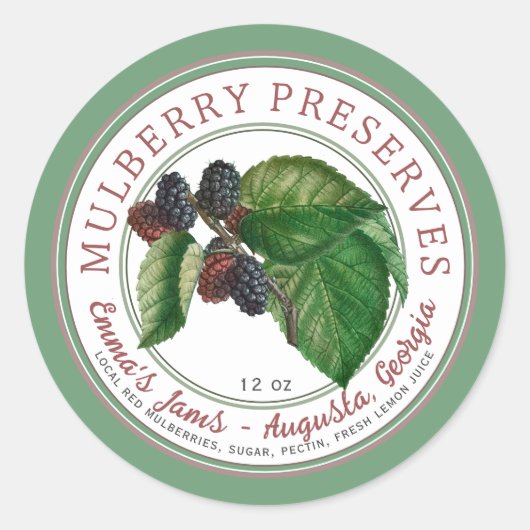 Stilvolle Rote Mulberry-Marmelade oder Reserven Runder Aufkleber (Vorderseite)