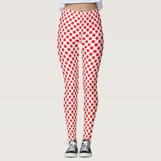 Stilvolle rote Polka-Punkte-Muster auf weiß Leggings (Vorderseite)