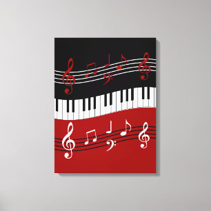 Stilvolle rote Schwarz-weiße Klavier-Schlüssel u Leinwanddruck