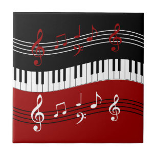 Stilvolle rote Schwarz-weiße Klavier-Schlüssel und Fliese