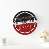 Stilvolle rote Schwarz-weiße Klavier-Schlüssel und Große Wanduhr (Zuhause)