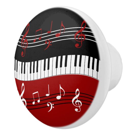 Stilvolle rote Schwarz-weiße Klavier-Schlüssel und Keramikknauf (Rechts)