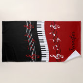 Stilvolle rote Schwarz-weiße Klavier-Schlüssel und Strandtuch (Vorderseite)
