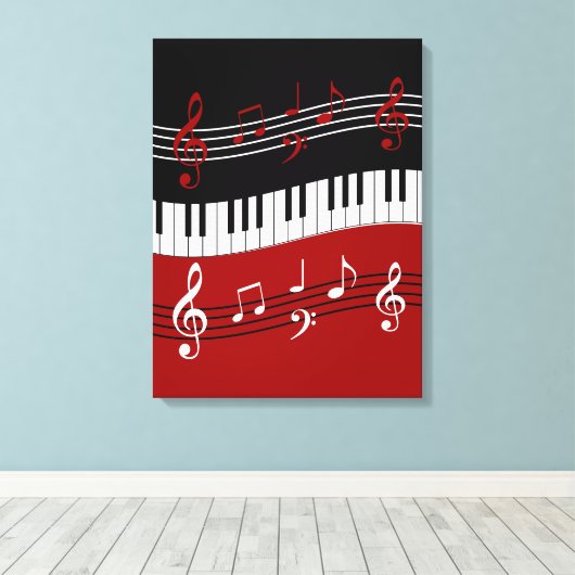 Stilvolle Rote Schwarz-weiße Klaviertasten und -no Leinwanddruck (Insitu (Holzboden))