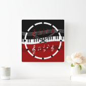 Stilvolle Rote Schwarz-weiße Klaviertasten und -no Quadratische Wanduhr (Zuhause)