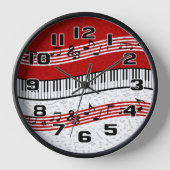 Stilvolle Rote Schwarz-weiße Klaviertasten und -no Uhr (Vorderseite)