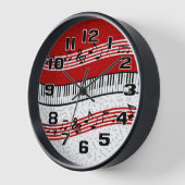 Stilvolle Rote Schwarz-weiße Klaviertasten und -no Uhr (Winkel)