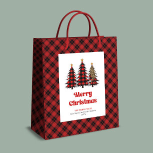 Stilvolle rote schwarze Tartan-Weihnachtstasche pe Mittlere Geschenktüte
