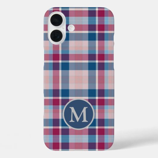 Stilvolle rote und blaue Karierte Monogramm Case-Mate iPhone Hülle (Rückseite)
