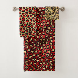 Stilvolle rote und goldene Folien-Leopardenflecken Badhandtuch Set