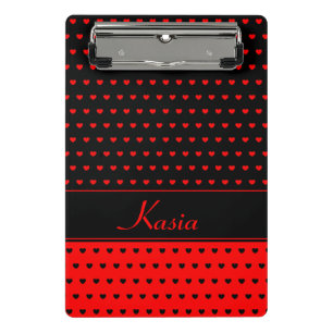 Stilvolle rote und schwarze Herzen, Name/Textvorla Mini Klemmbrett