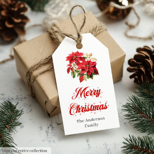 Stilvolle rote weiße Poinsettie druckbare Weihnach Geschenkanhänger