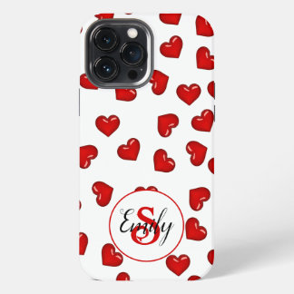 Stilvolle Rotherherzen auf mit Monogramm Weiß iPhone 13 Pro Max Hülle