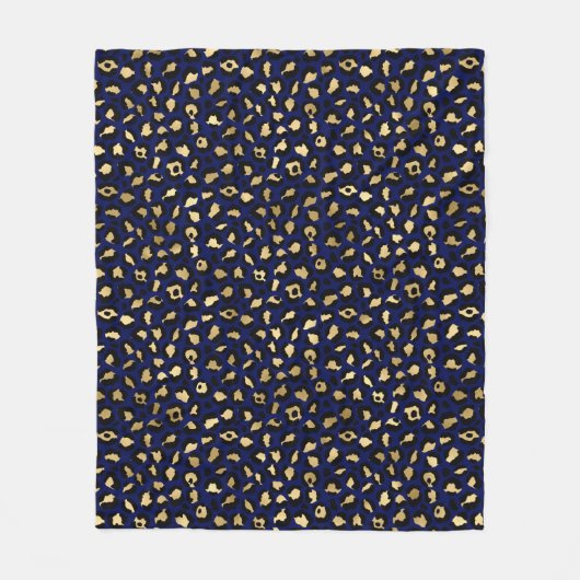 Stilvolle Royal Blue and Gold Foil Leopard Spots Fleecedecke (Vorderseite)