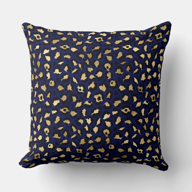 Stilvolle Royal Blue and Gold Foil Leopard Spots Kissen (Vorderseite)
