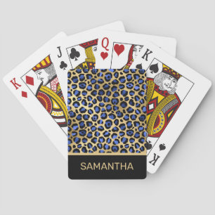 Stilvolle Royal Blue and Gold Foil Leopard Spots Spielkarten