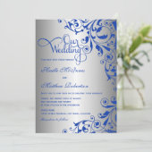 Stilvolle Royal Blue and Silver Wirbel Wedding Einladung (Stehend Vorderseite)