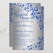 Stilvolle Royal Blue Silver Wirbel Probe Dinner Einladung (Vorne/Hinten)