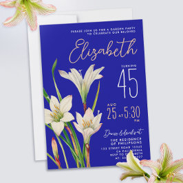 Stilvolle Royal Blue White Lily Blume Woman Bday Einladung