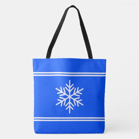 Stilvolle Royal Blue White Racing Stripes Snowflak Tasche (Vorderseite)